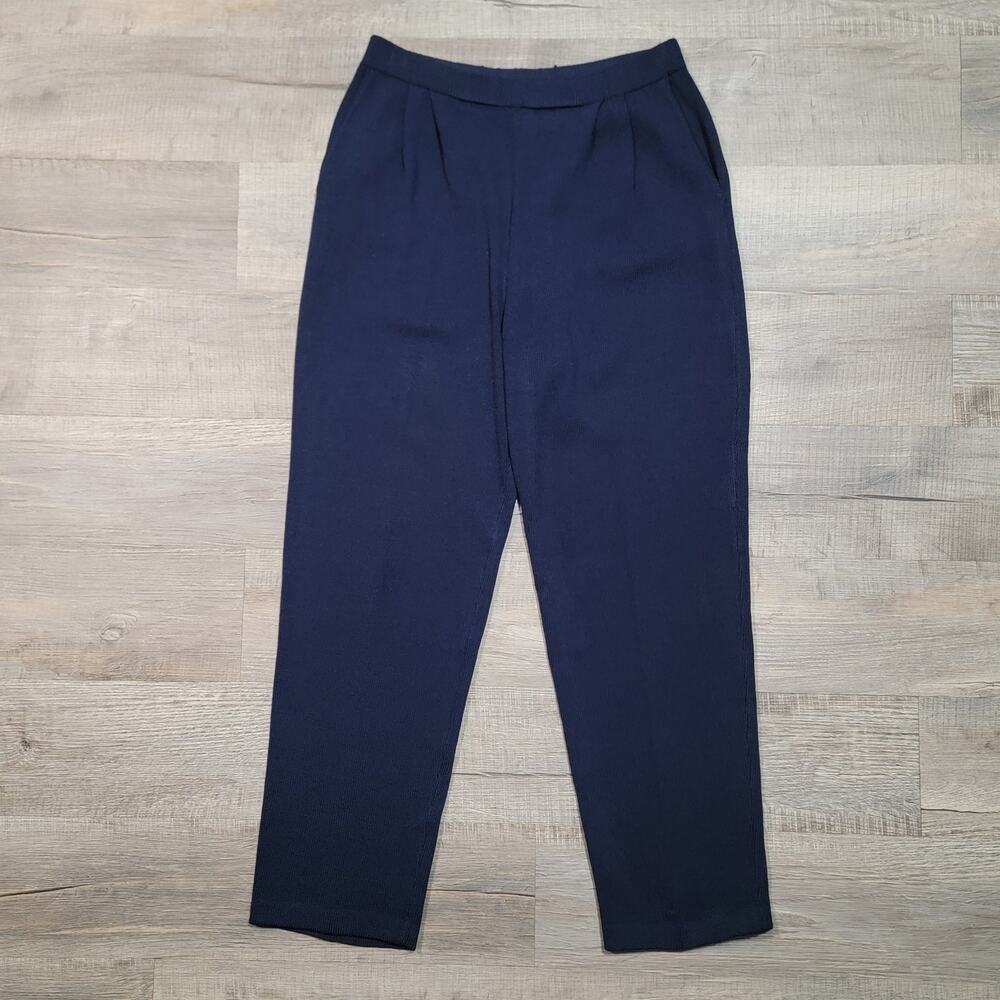 St John Basics Santana Knit Wool Pull On Pants Size 6 Navy Blue Straight Leg